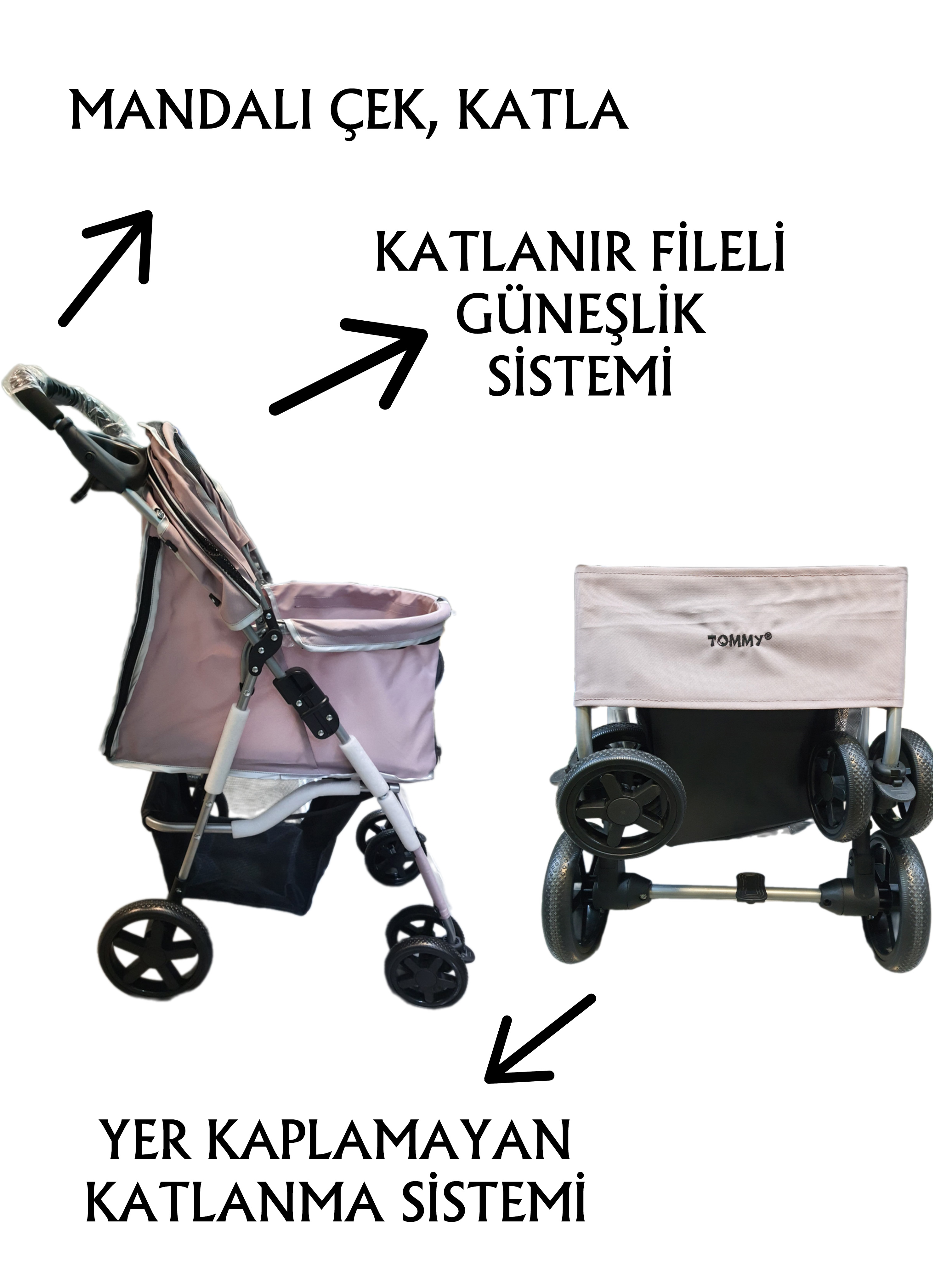 Tommy%20Evcil%20Hayvan%20Arabası%2078x46x99,54cm%20Pembe%20Max%2015%20Kg