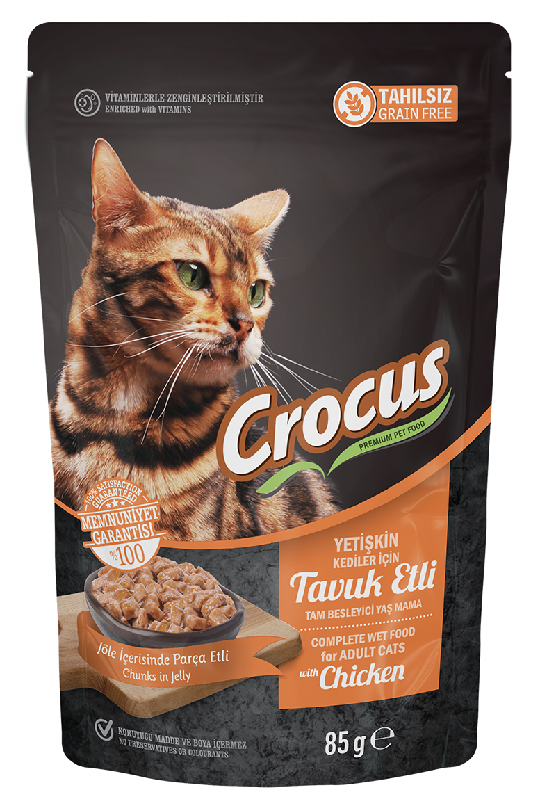 Crocus%20Tahılsız%20Kedi%20Tavuklu%20Pouch%20Jöleli%20Yaş%20Mama%2085%20G